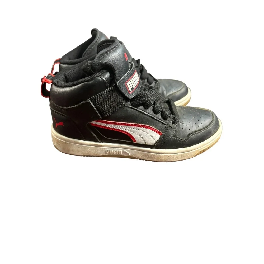 Puma Rebound Joy AC Kids High Top Sneakers Black Red 386326-01 Size 4C